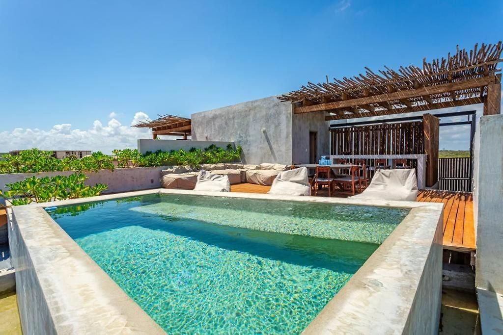 Beachfront 3br Escape With Rooftop Sea Tankah Bay Tulum